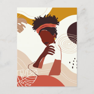 Black Woman Illustration Art, Porträtt Print Vykort