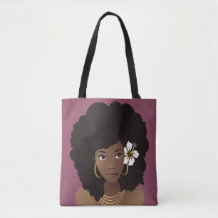 Black Woman med blomma i Hårhuset, Lila Tygkasse