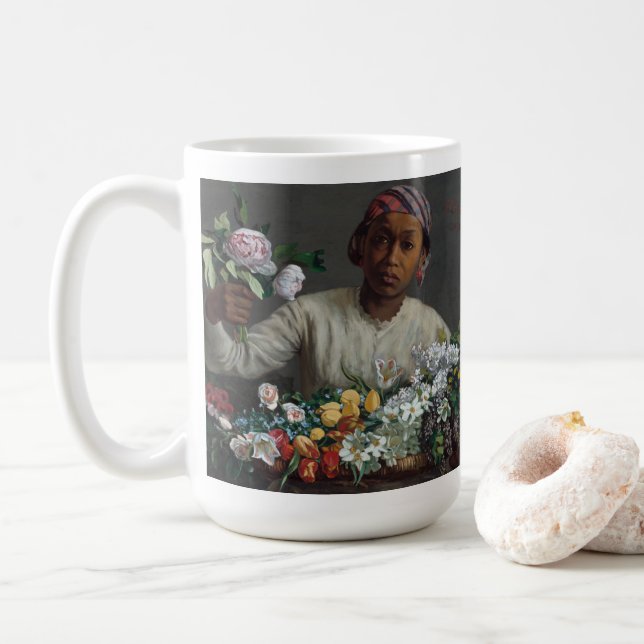 Black Woman med Peonies | é dé ric Bazille Kaffemugg (Med munk)