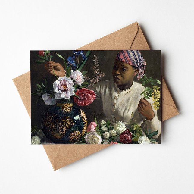 Black Woman med Peonies | é dé ric Bazille Kort (Skapare uppladdad)