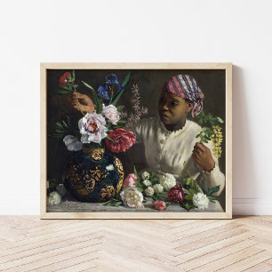 Black Woman med Peonies   é dé ric Bazille Poster