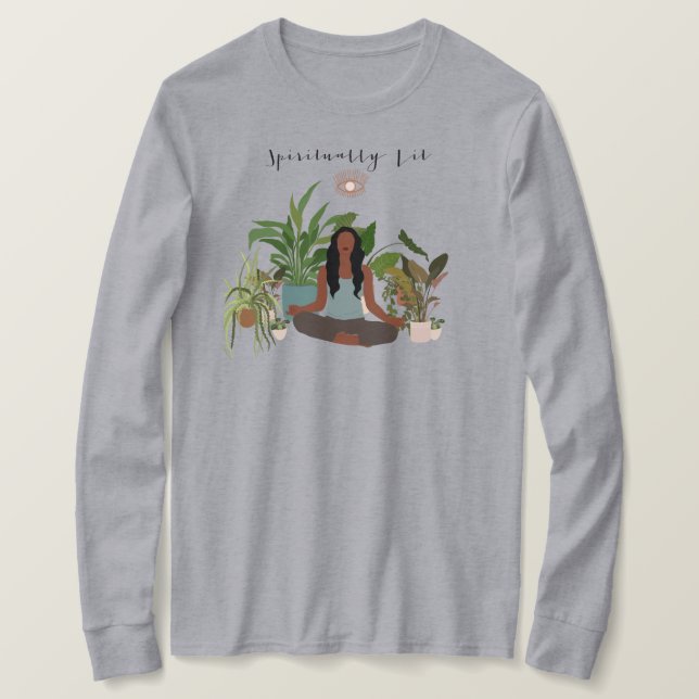 Black Woman Meditating Houseplant T Shirt (Design framsida)