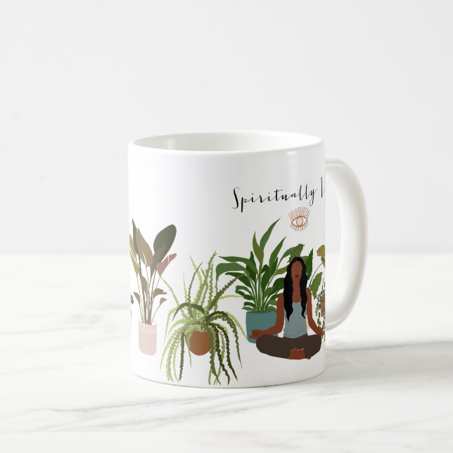 Black Woman Meditating Houseplantor Kaffemugg (Framsida höger)