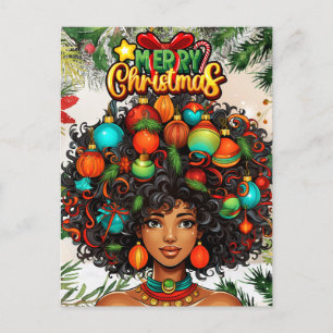 Black Woman Melanin jul Afro Natural Queen Helg Vykort