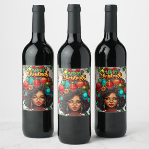 Black Woman Melanin jul Afro Natural Queen Vinflaska Etikett