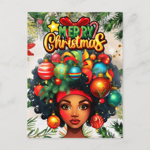 Black Woman Melanin jul Afro Natural Queen Vykort