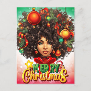 Black Woman Melanin Julgran Julafton Ornaments Helg Vykort