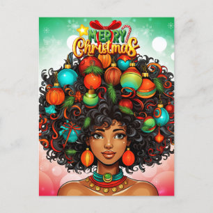 Black Woman Melanin Julgran Julafton Ornaments Helg Vykort