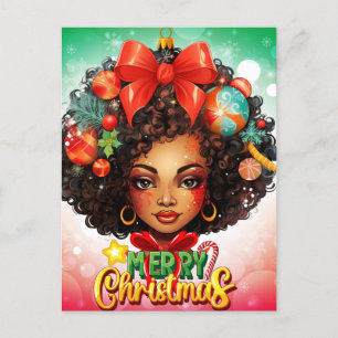 Black Woman Melanin Julgran Julafton Ornaments Helg Vykort
