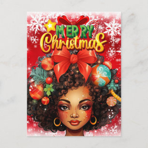 Black Woman Melanin Julgran Julafton Ornaments Vykort