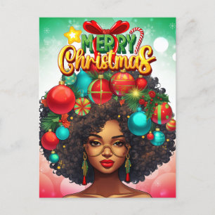 Black Woman Melanin Julgran Julafton Ornaments Vykort