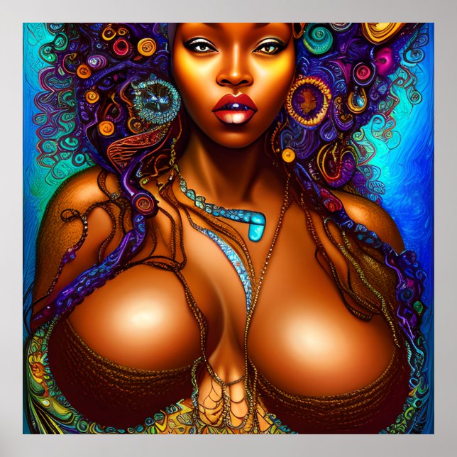 Black Woman Melanin Queen Brown Skin Sista Sjöjung Poster (Framsidan)