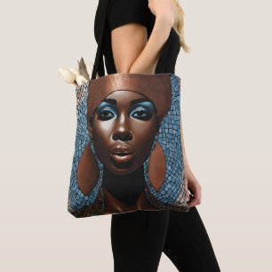 Black Woman Mosiac Blue Copper Tote Tygkasse