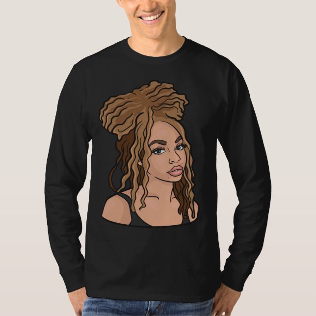 Black Woman Natural Hair Golden Locs T Shirt (Framsida)