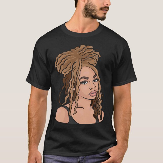 Black Woman Natural Hair Golden Locs T Shirt (Framsida)