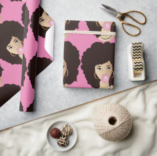 Black Woman, Natural Hair, Rosa Bubblegum, Rosa Presentpapper