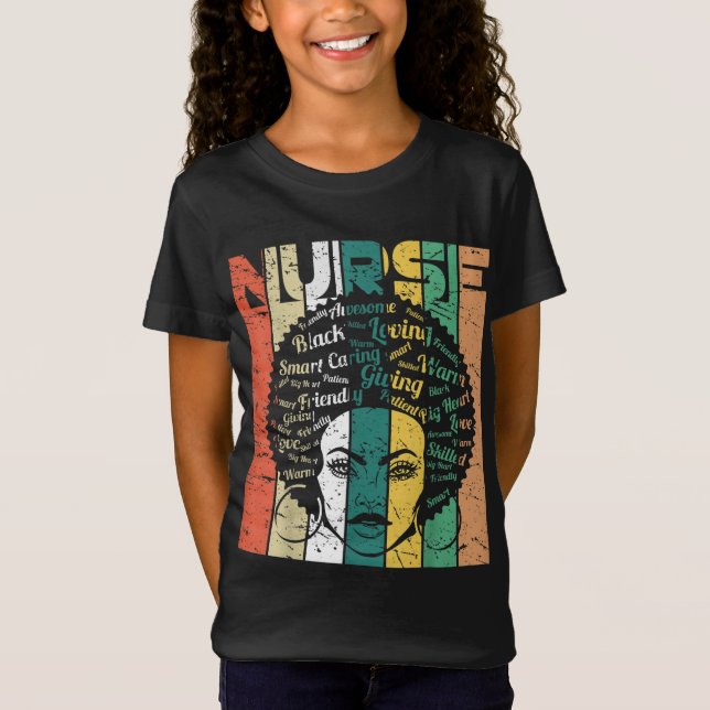 Black Woman Nurse Afro Retro Coola Black History M T Shirt (Framsida)