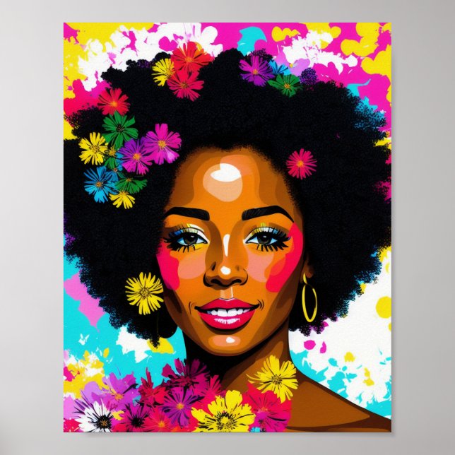 Black Woman Pop Art Multifärgad Poster (Framsidan)