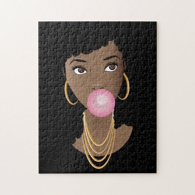 Black Woman Popping Rosa Bubblegum Pussel (Vertikal)