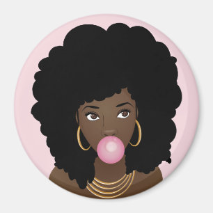 Black Woman Popping Rosa Bubblegum, Rosa Magnet