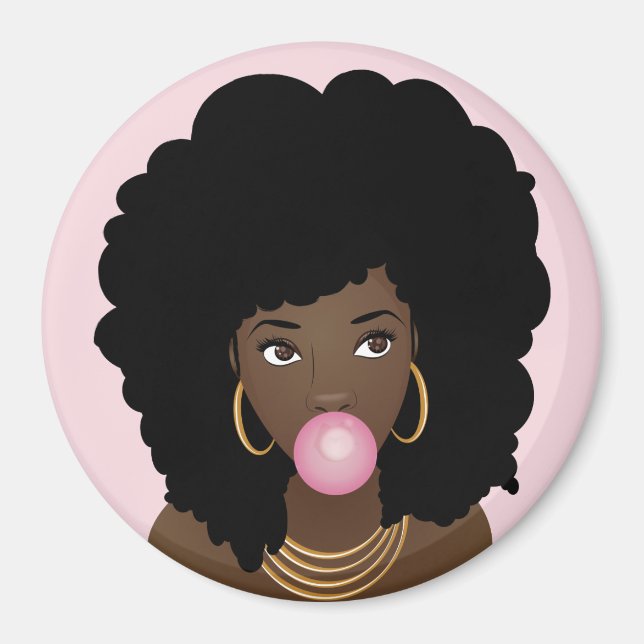 Black Woman Popping Rosa Bubblegum, Rosa Magnet (Framsidan)