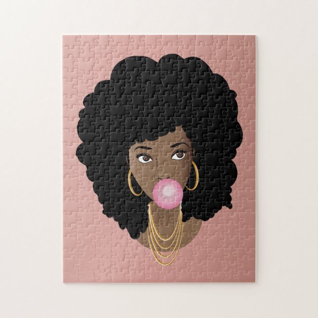 Black Woman Popping Rosa Bubblegum, Rosa Pussel (Vertikal)