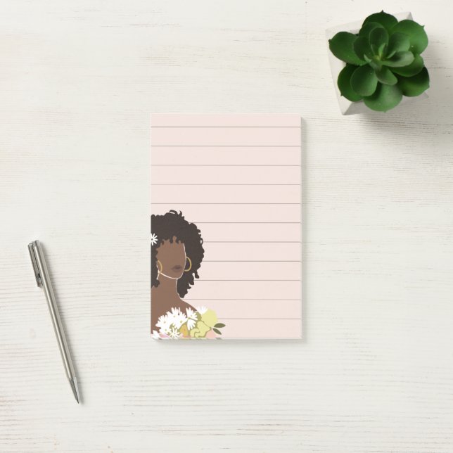 Black Woman Porträtt Led Sticky Post-it Block (Kontor)