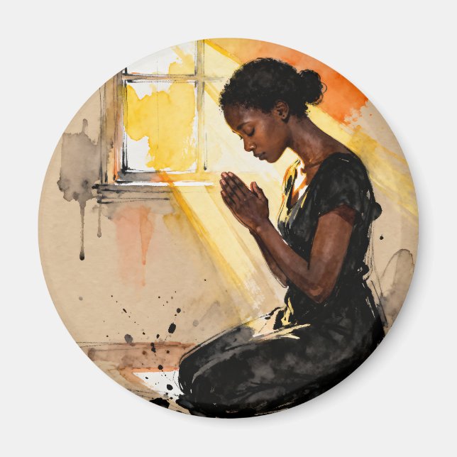 Black Woman Praying | Impasto Abstract Art Magnet (Framsidan)