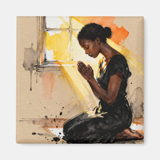 Black Woman Praying | Impasto Abstract Art Magnet