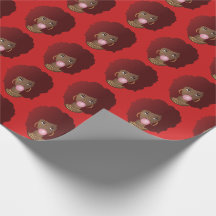 Black Woman, Red Afro Natural Hair, Bubblegum, Red