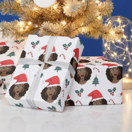 Black Woman, Red Santa Hat, Mönster, jul Presentpapper