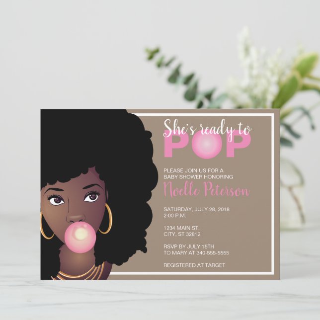Black Woman, Redot till Pop, Bubblegum Theme Inbjudningar (Stående Fram)