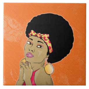 Black Woman Retro Porträtt Kakelplatta