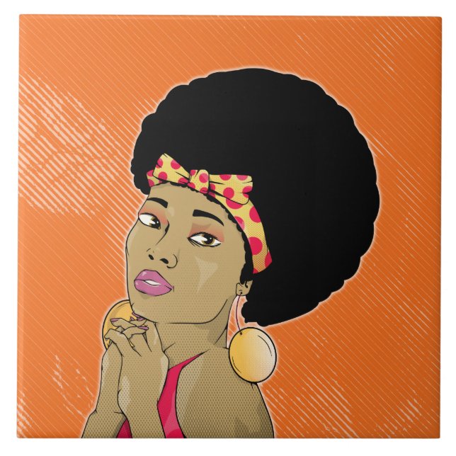 Black Woman Retro Porträtt Kakelplatta (Framsidan)