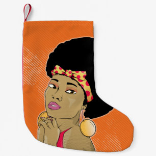 Black Woman Retro Porträtt Liten Julstrumpa