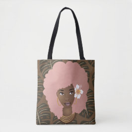 Black Woman, Rosa Afro, Löv Mönster, Brown Tygkasse
