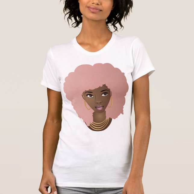 Black Woman, Rosa Afro, Natural Hair Beauty T Shirt (Framsida)