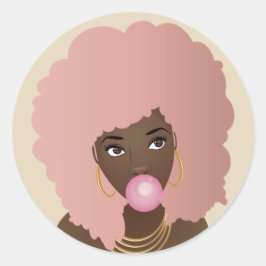 Black Woman, Rosa Afro, Popping Rosa Bubblegum Runt Klistermärke
