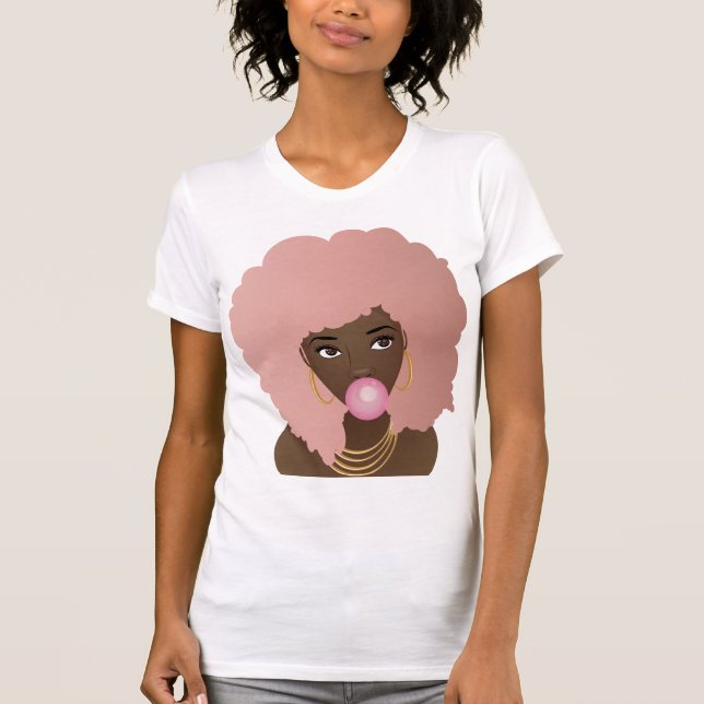 Black Woman, Rosa Afro, Popping Rosa Bubblegum T Shirt (Framsida)