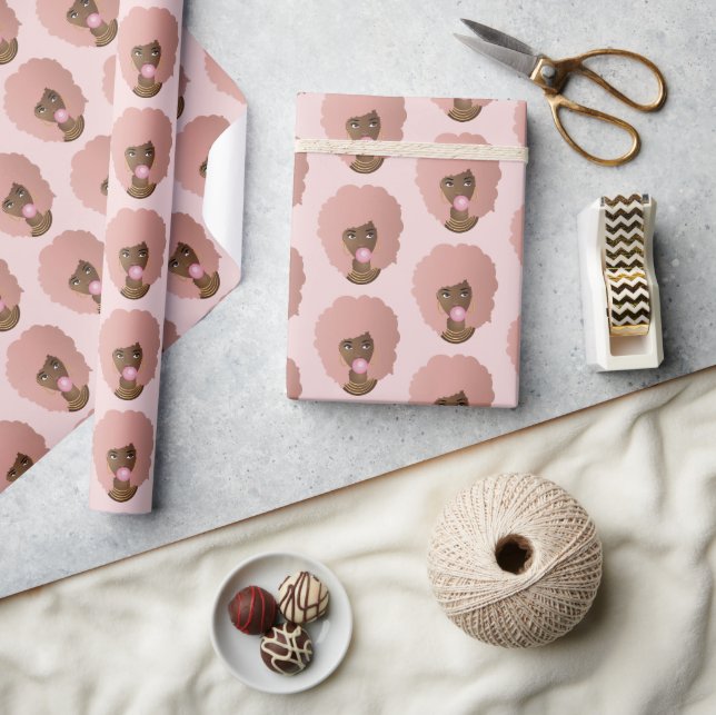 Black Woman, Rosa Afro, Rosa Bubblegum, Rosa Presentpapper (Hantverk)