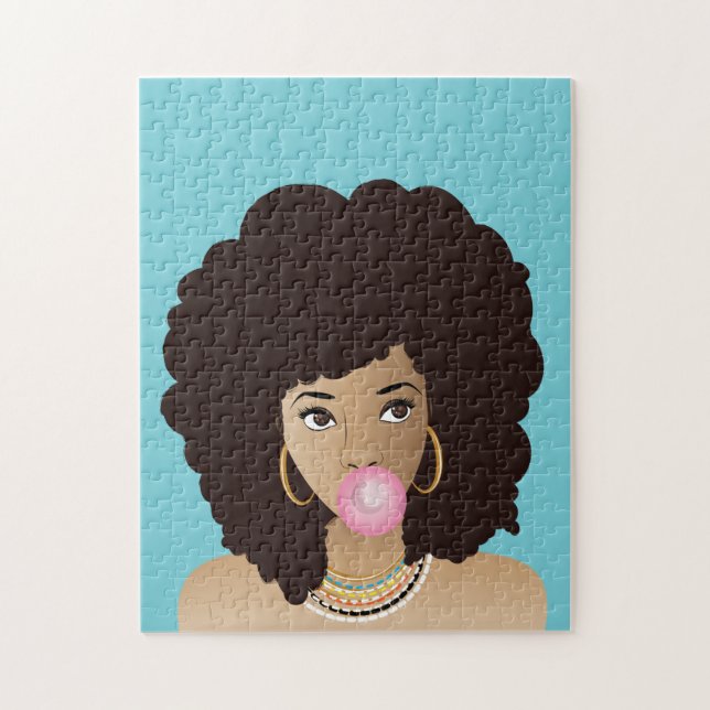 Black Woman, Rosa Bubblegum, Natural Hair, Blue Pussel (Vertikal)