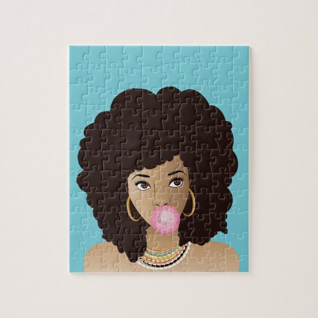 Black Woman, Rosa Bubblegum, Natural Hair, Blue Pussel (Vertikal)