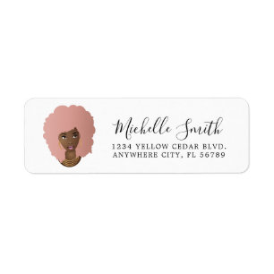 Black Woman, Rosa Natural Hair Afro Returadress Etikett