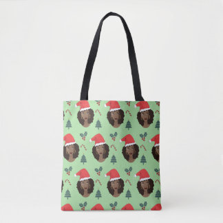 Black Woman, Santa Hat, julafton Mönster Grönt Tygkasse
