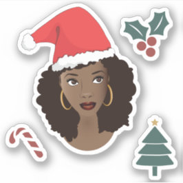 Black Woman, Santa Hat, Julgran, Candy cane Klistermärken