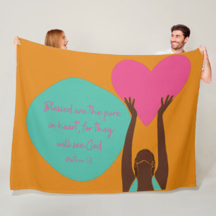 Black Woman Scripture Heart Christian Orange Fleecefilt