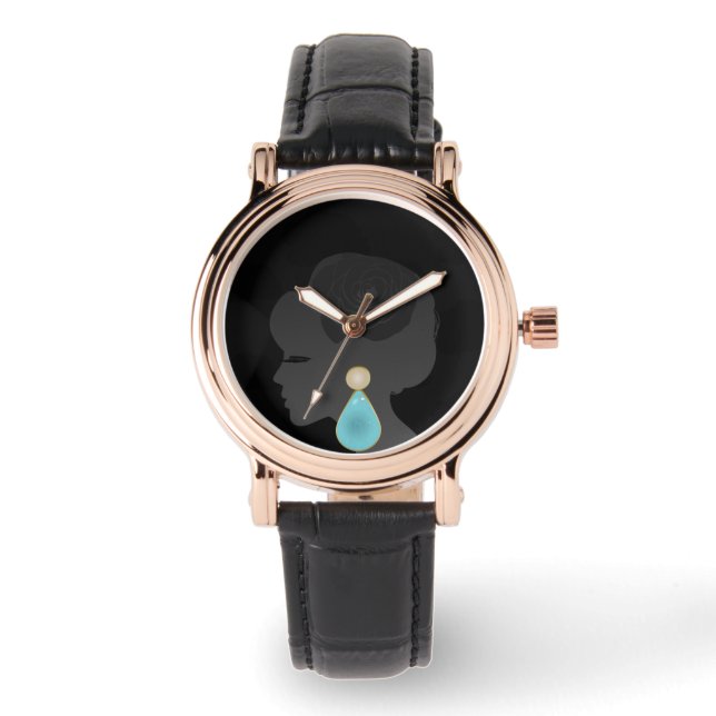 Black Woman Silhouette Mörk Glamor Armbandsur (Framsida)