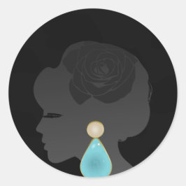 Black Woman Silhouette Mörk Glamor Runt Klistermärke