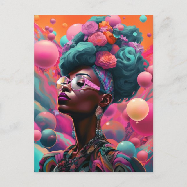 Black Woman Surreal Modern Pop Fantasy Art Vykort (Framsida)