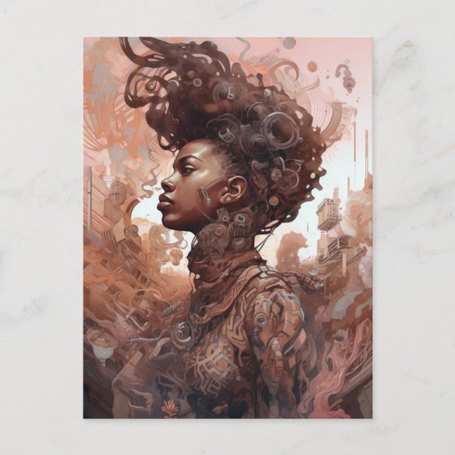 Black Woman Surreal Science fiction Art Vykort (Framsida)